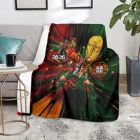 Personalized Portugal Football Champions 2026 Blanket Rooster Mascot Comic Trophy Soccer Ball