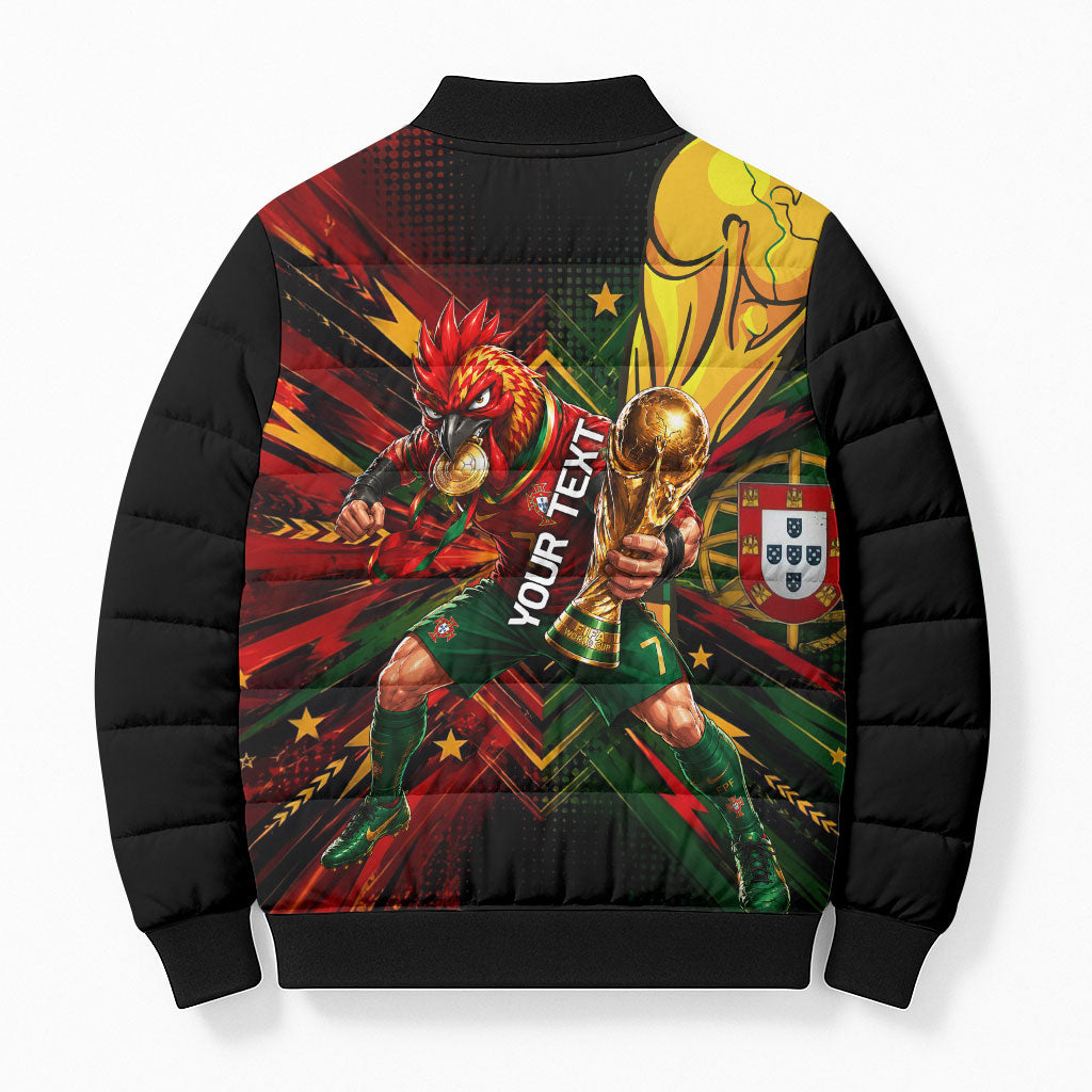 Personalized Portugal Football Champions 2026 Bomber Puffer Jacket Rooster Mascot Comic Trophy Soccer Ball