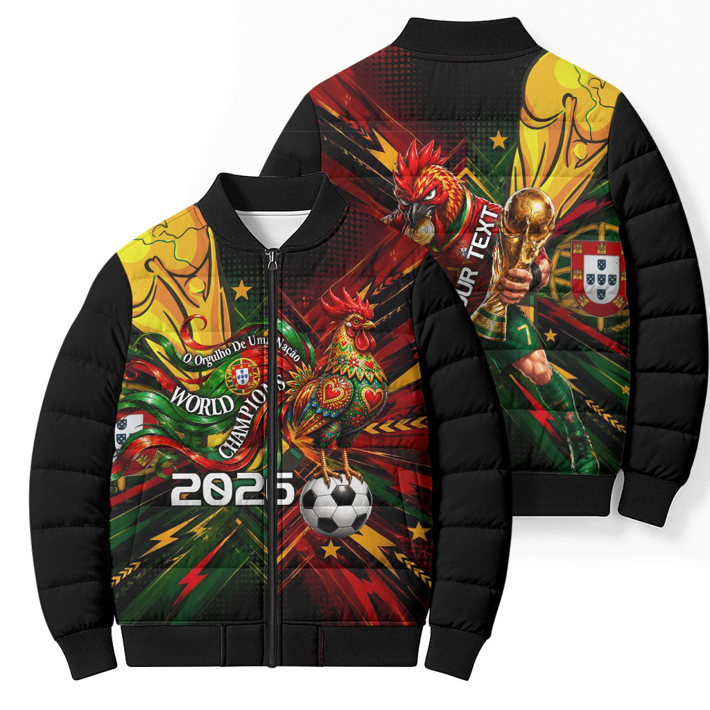 Personalized Portugal Football Champions 2026 Bomber Puffer Jacket Rooster Mascot Comic Trophy Soccer Ball