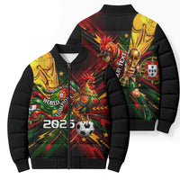 Personalized Portugal Football Champions 2026 Bomber Puffer Jacket Rooster Mascot Comic Trophy Soccer Ball