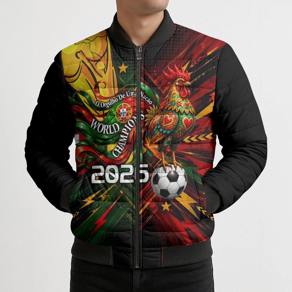 Personalized Portugal Football Champions 2026 Bomber Puffer Jacket Rooster Mascot Comic Trophy Soccer Ball