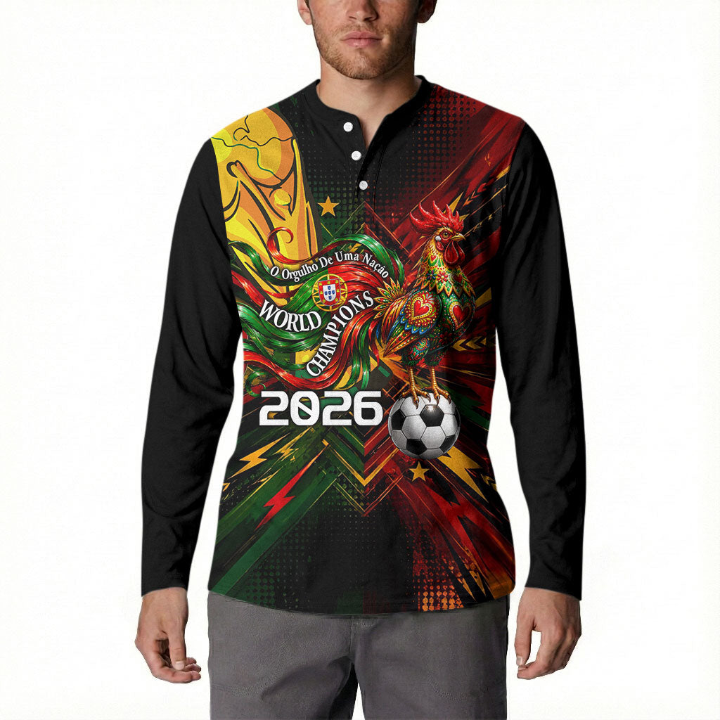 Personalized Portugal Football Champions 2026 Button Sweatshirt Rooster Mascot Comic Trophy Soccer Ball