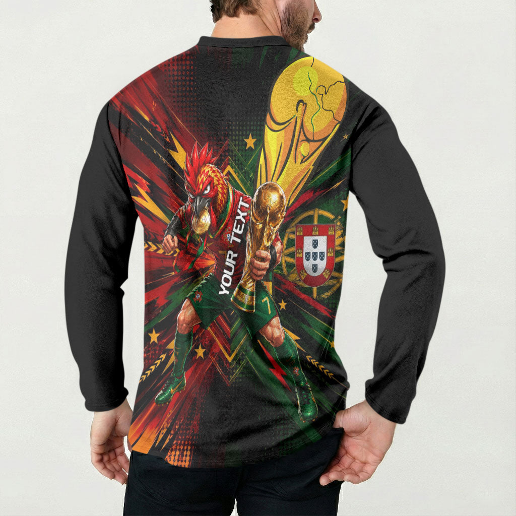 Personalized Portugal Football Champions 2026 Button Sweatshirt Rooster Mascot Comic Trophy Soccer Ball