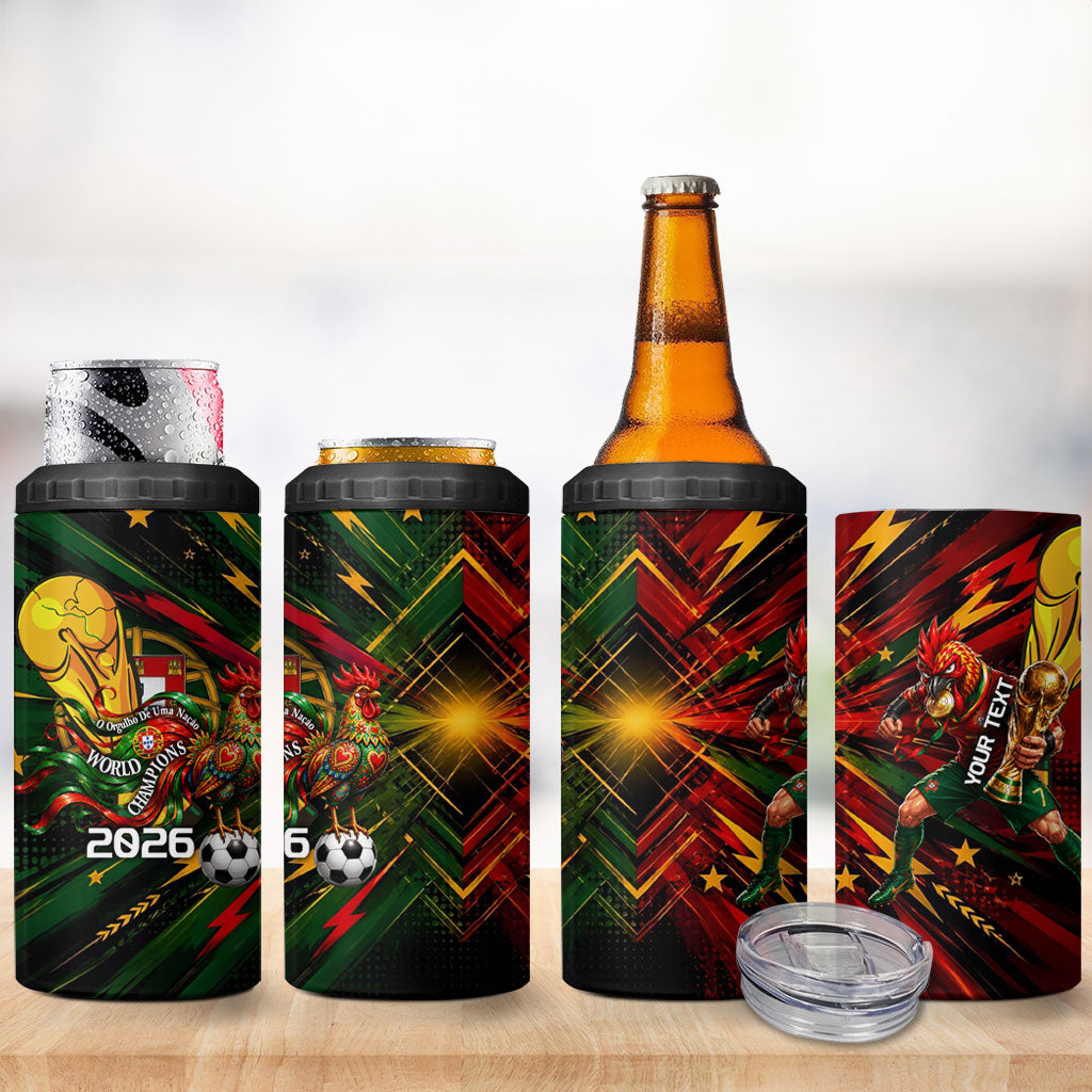 Personalized Portugal Football Champions 2026 4 in 1 Can Cooler Tumbler Rooster Mascot Comic Trophy Soccer Ball