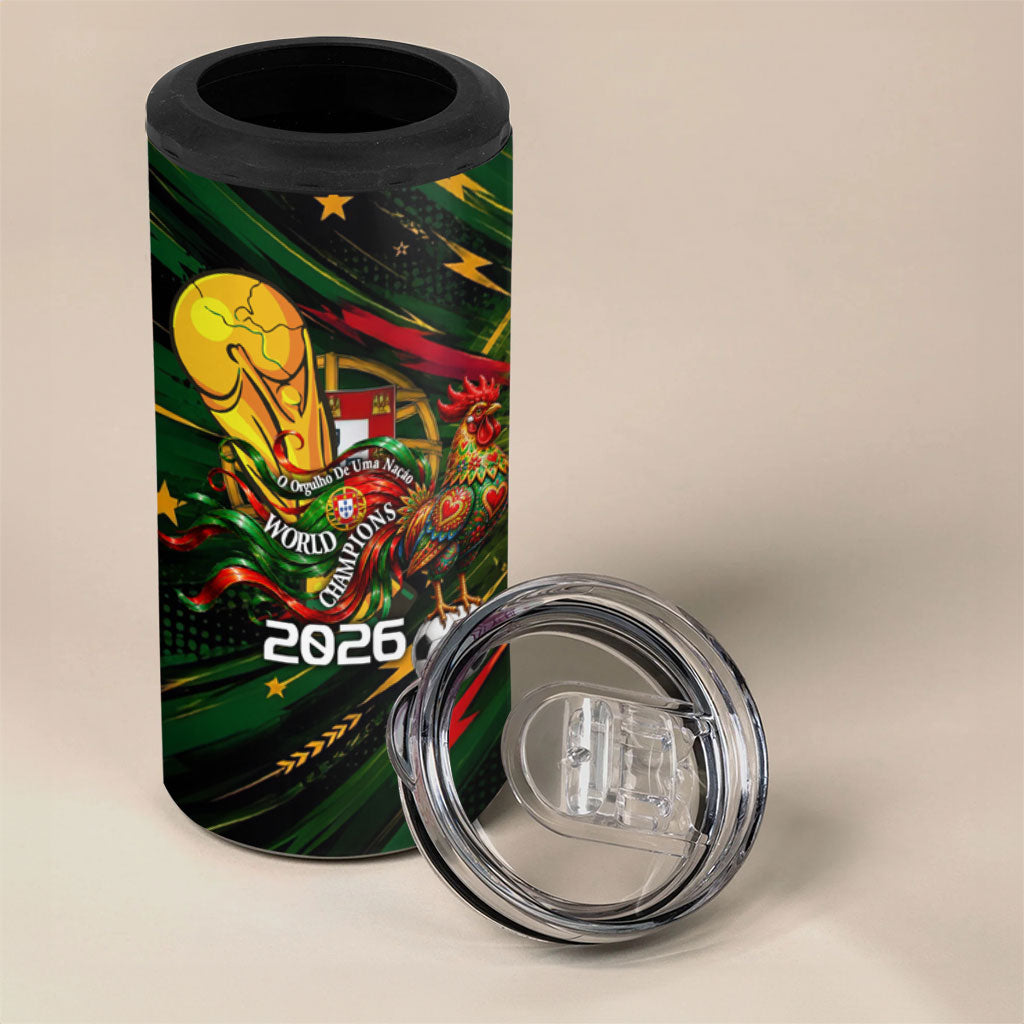 Personalized Portugal Football Champions 2026 4 in 1 Can Cooler Tumbler Rooster Mascot Comic Trophy Soccer Ball