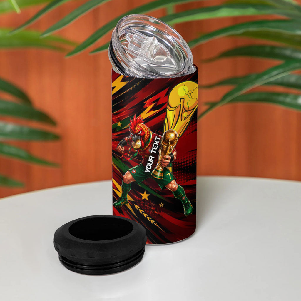 Personalized Portugal Football Champions 2026 4 in 1 Can Cooler Tumbler Rooster Mascot Comic Trophy Soccer Ball