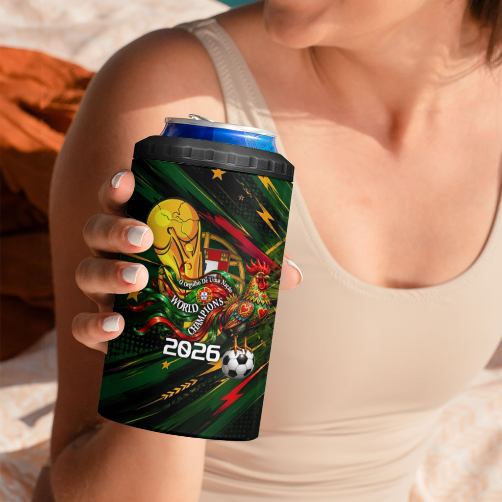 Personalized Portugal Football Champions 2026 4 in 1 Can Cooler Tumbler Rooster Mascot Comic Trophy Soccer Ball