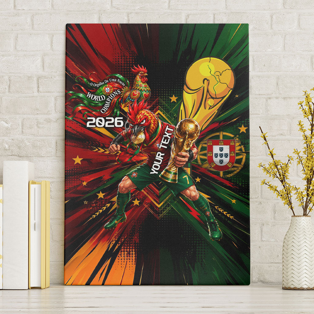 Personalized Portugal Football Champions 2026 Canvas Wall Art Rooster Mascot Comic Trophy Soccer Ball