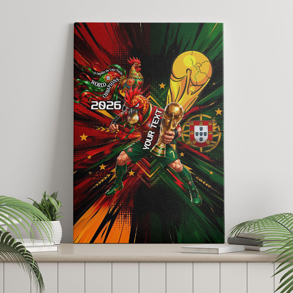 Personalized Portugal Football Champions 2026 Canvas Wall Art Rooster Mascot Comic Trophy Soccer Ball
