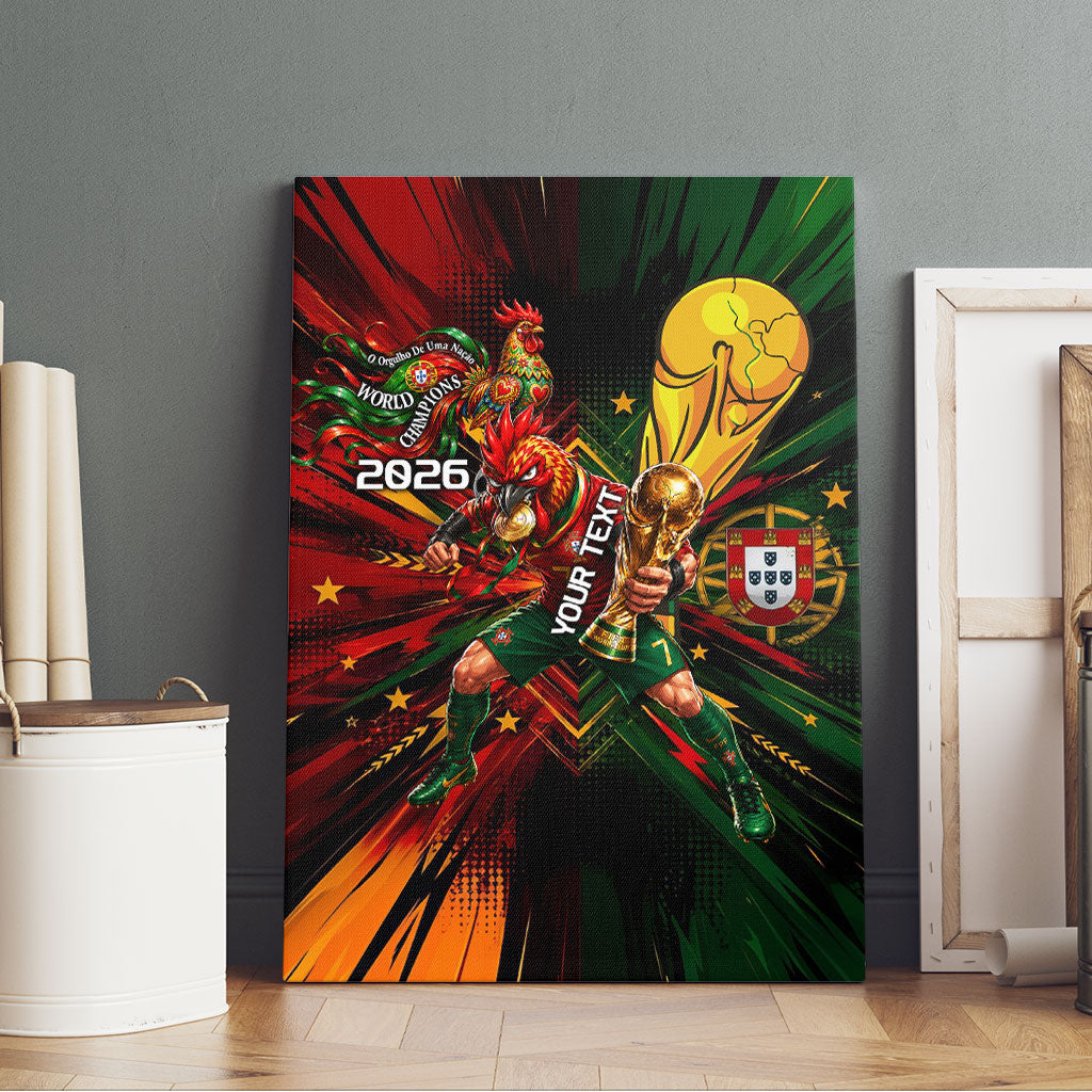 Personalized Portugal Football Champions 2026 Canvas Wall Art Rooster Mascot Comic Trophy Soccer Ball