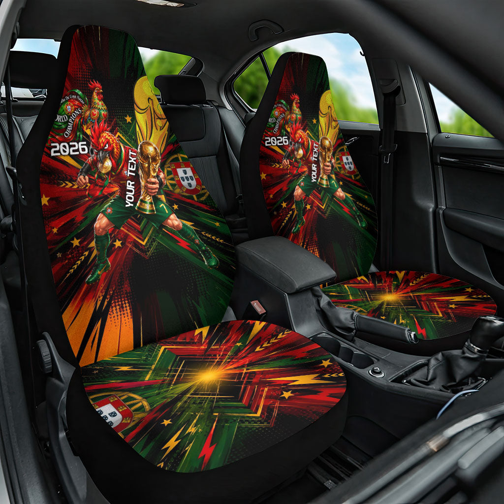 Personalized Portugal Football Champions 2026 Car Seat Cover Rooster Mascot Comic Trophy Soccer Ball