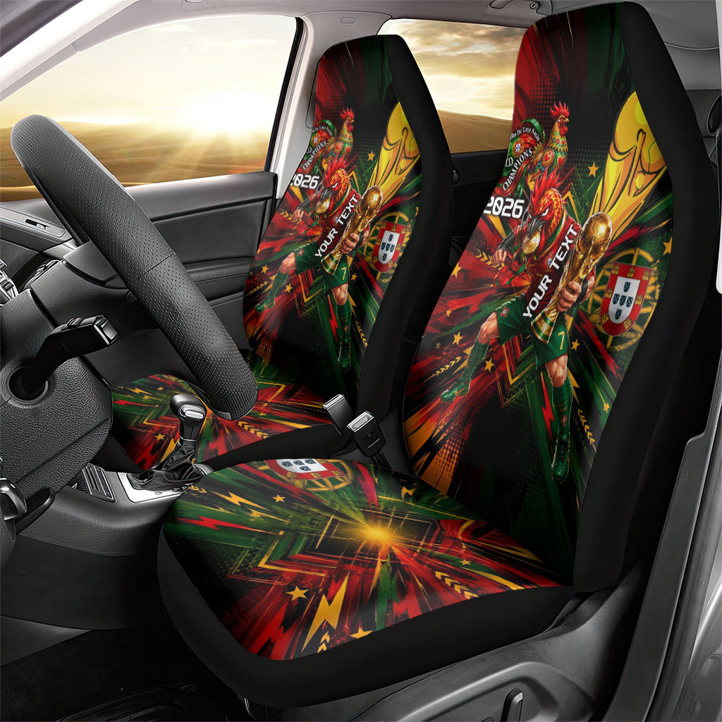 Personalized Portugal Football Champions 2026 Car Seat Cover Rooster Mascot Comic Trophy Soccer Ball
