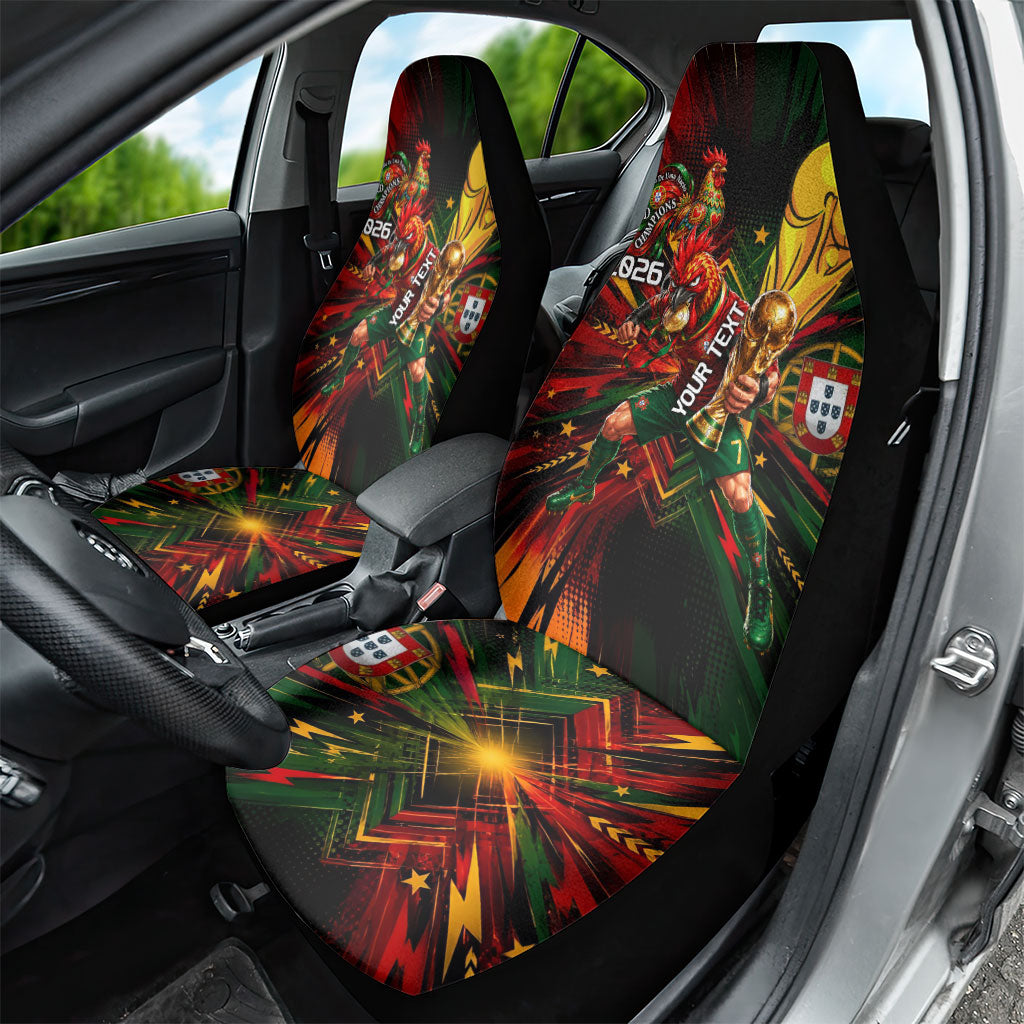 Personalized Portugal Football Champions 2026 Car Seat Cover Rooster Mascot Comic Trophy Soccer Ball