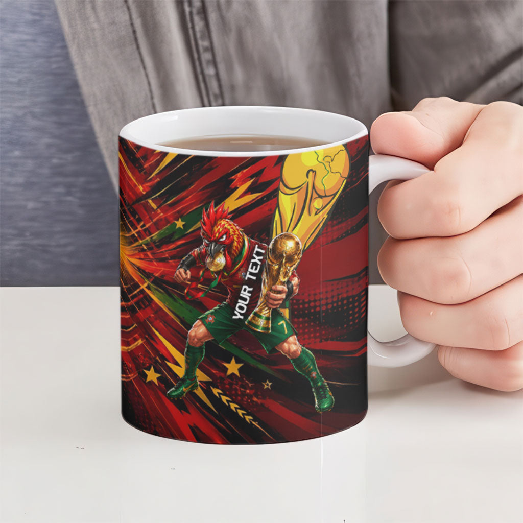 Personalized Portugal Football Champions 2026 Ceramic Mug Rooster Mascot Comic Trophy Soccer Ball