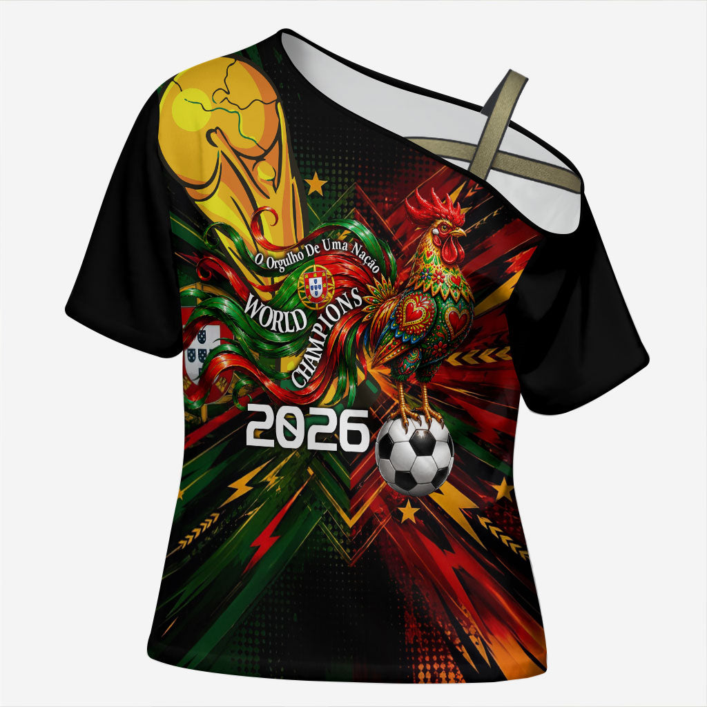 Personalized Portugal Football Champions 2026 Cross Shoulder Shirt Rooster Mascot Comic Trophy Soccer Ball