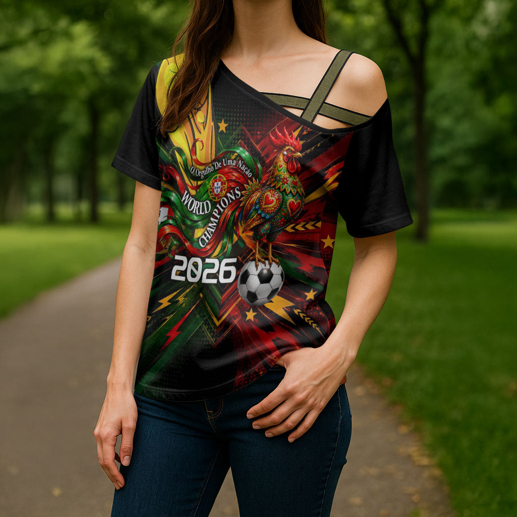 Personalized Portugal Football Champions 2026 Cross Shoulder Shirt Rooster Mascot Comic Trophy Soccer Ball