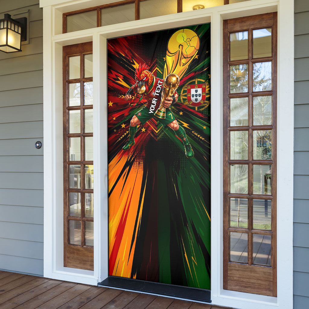 Personalized Portugal Football Champions 2026 Door Cover Rooster Mascot Comic Trophy Soccer Ball