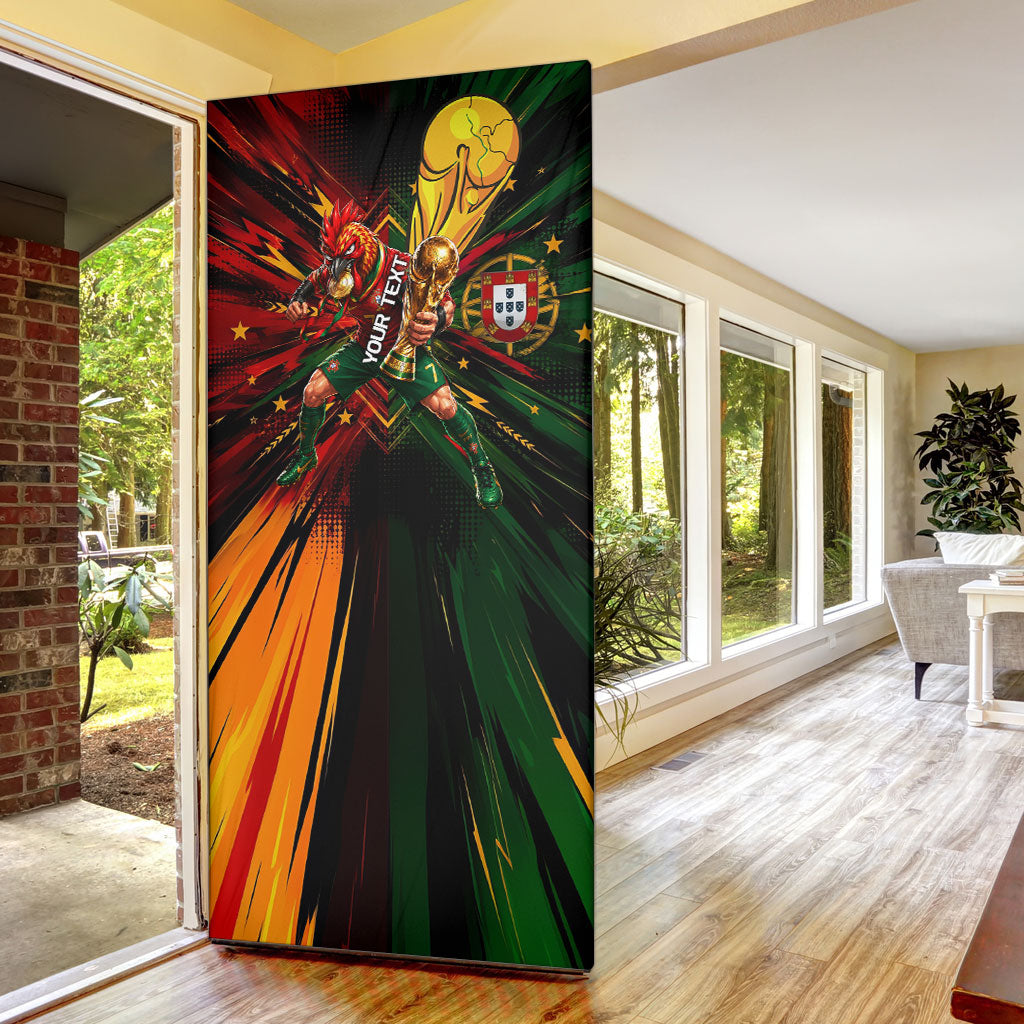 Personalized Portugal Football Champions 2026 Door Cover Rooster Mascot Comic Trophy Soccer Ball