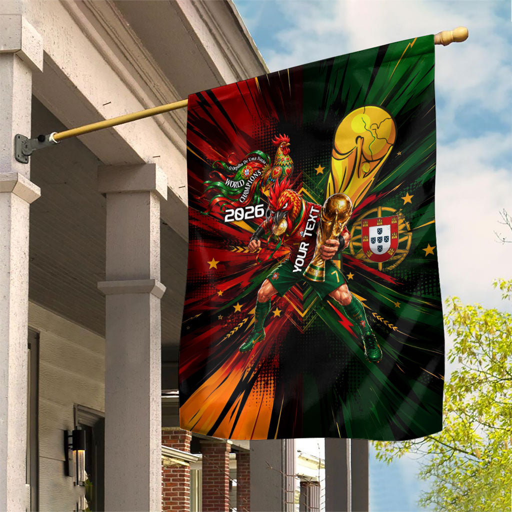 Personalized Portugal Football Champions 2026 Garden Flag Rooster Mascot Comic Trophy Soccer Ball