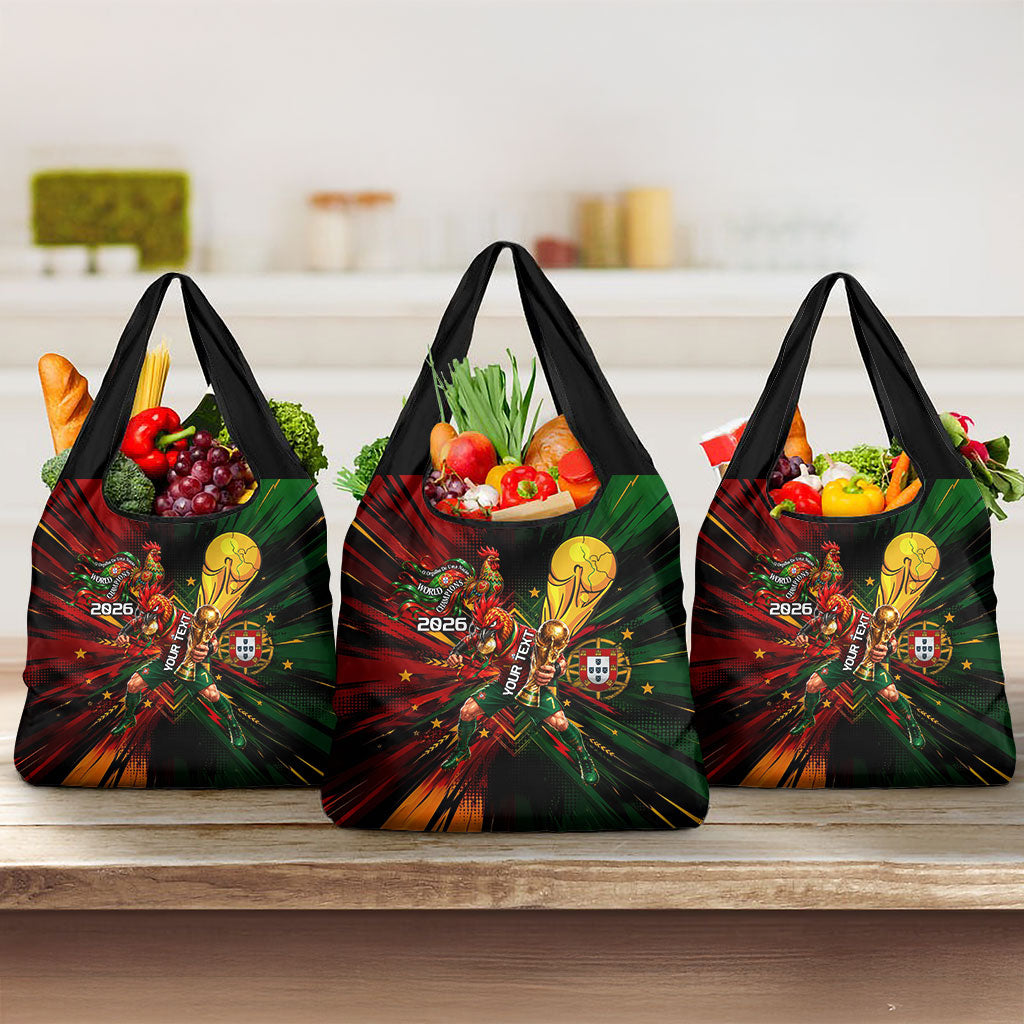 Personalized Portugal Football Champions 2026 Grocery Bag Rooster Mascot Comic Trophy Soccer Ball