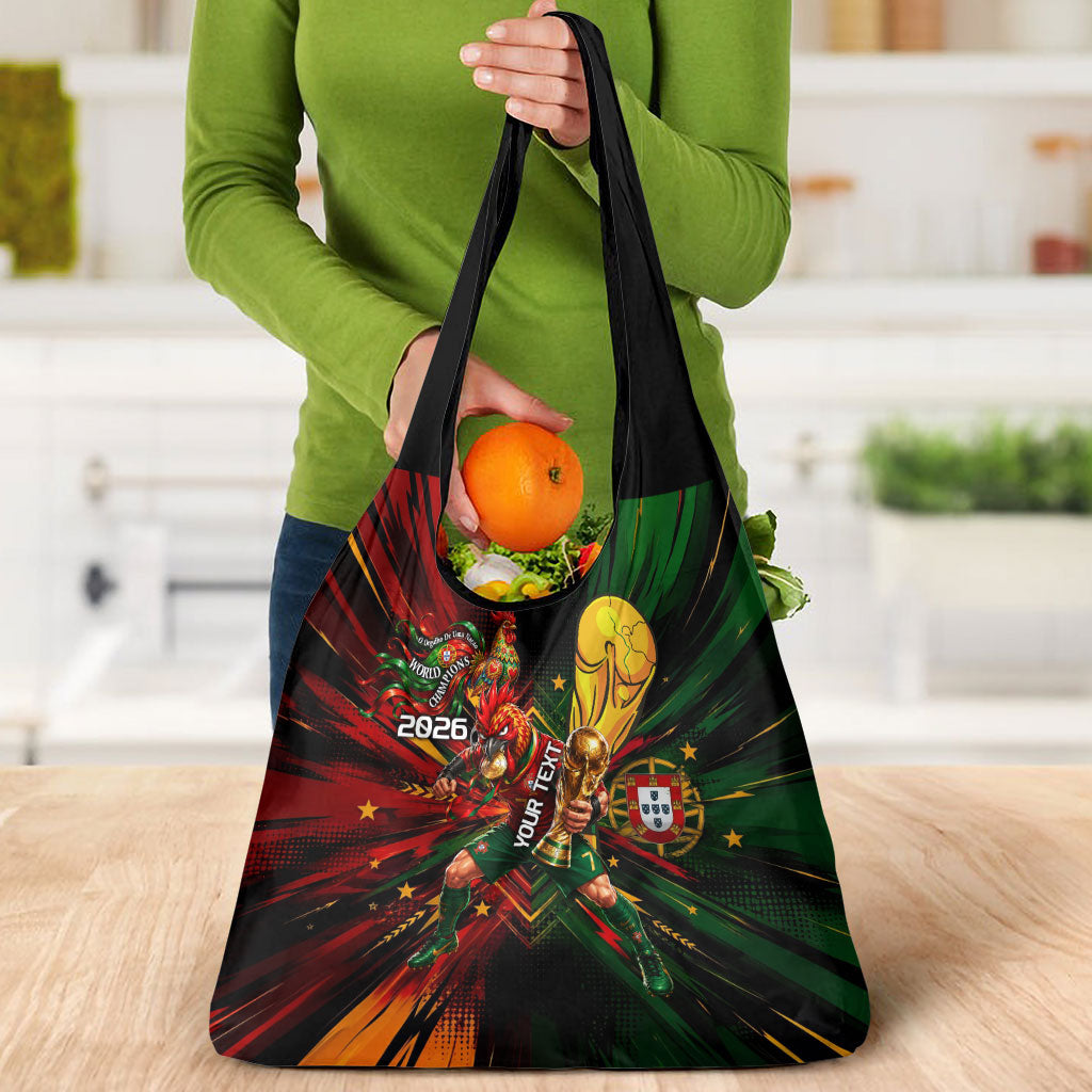 Personalized Portugal Football Champions 2026 Grocery Bag Rooster Mascot Comic Trophy Soccer Ball