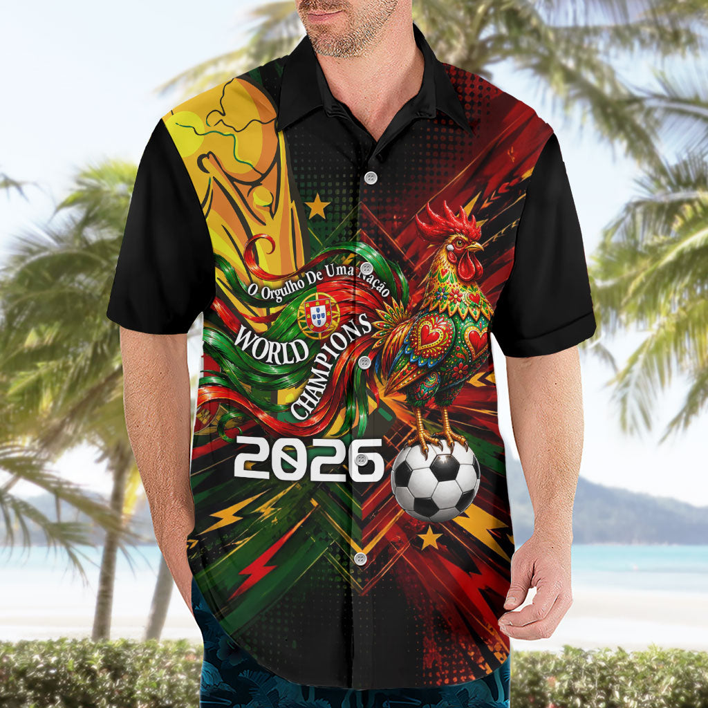 Personalized Portugal Football Champions 2026 Hawaiian Shirt Rooster Mascot Comic Trophy Soccer Ball