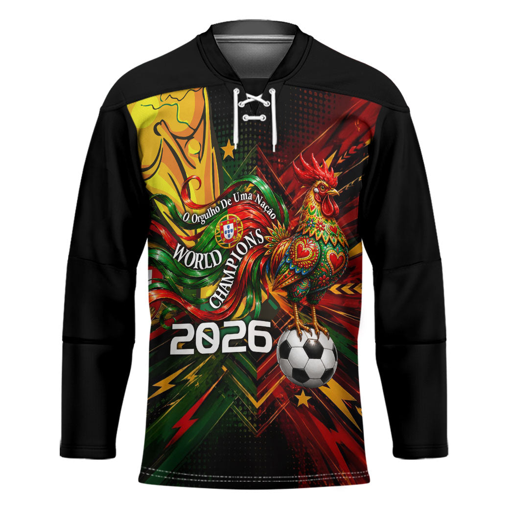 Personalized Portugal Football Champions 2026 Hockey Jersey Rooster Mascot Comic Trophy Soccer Ball