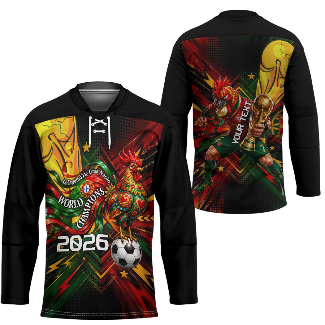 Personalized Portugal Football Champions 2026 Hockey Jersey Rooster Mascot Comic Trophy Soccer Ball