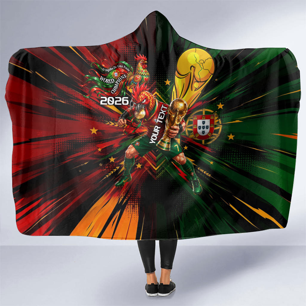 Personalized Portugal Football Champions 2026 Hooded Blanket Rooster Mascot Comic Trophy Soccer Ball