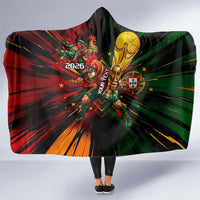 Personalized Portugal Football Champions 2026 Hooded Blanket Rooster Mascot Comic Trophy Soccer Ball