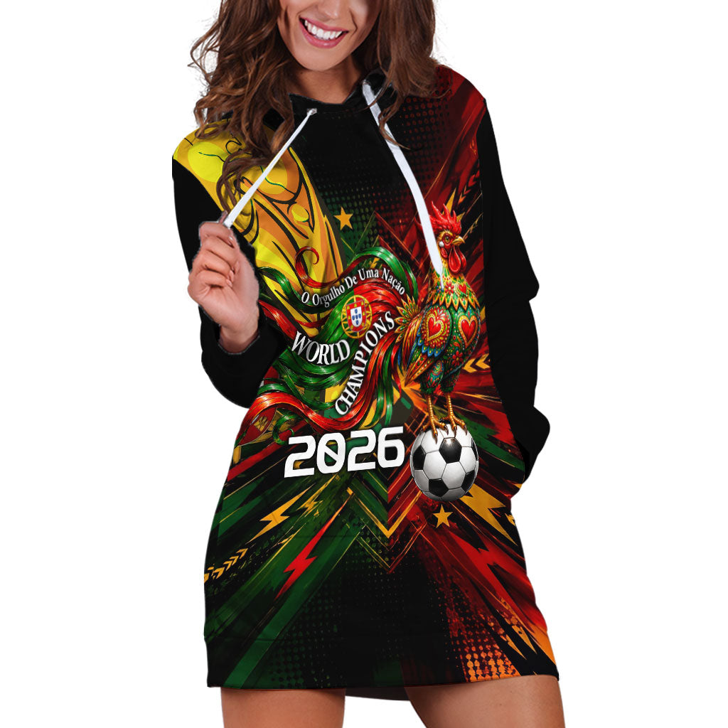 Personalized Portugal Football Champions 2026 Hoodie Dress Rooster Mascot Comic Trophy Soccer Ball