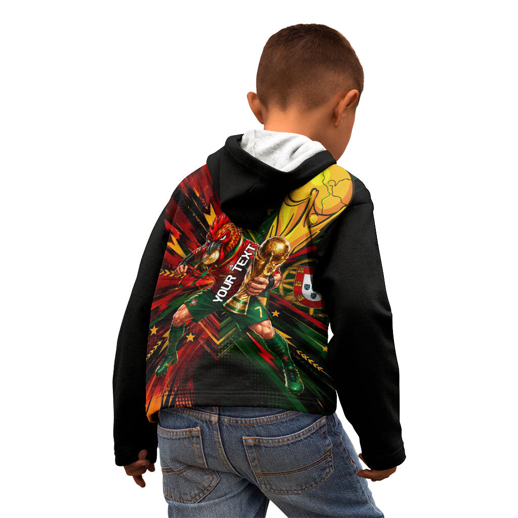 Personalized Portugal Football Champions 2026 Kid Hoodie Rooster Mascot Comic Trophy Soccer Ball