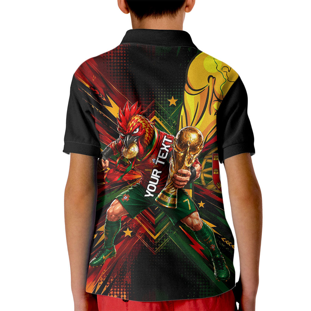 Personalized Portugal Football Champions 2026 Kid Polo Shirt Rooster Mascot Comic Trophy Soccer Ball