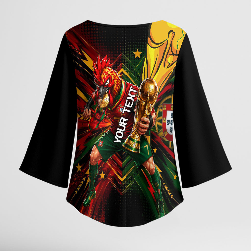 Personalized Portugal Football Champions 2026 Kimono Sleeve Blouse Rooster Mascot Comic Trophy Soccer Ball