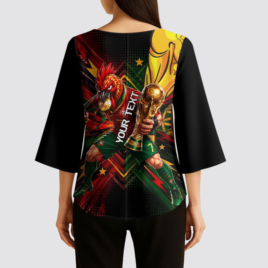 Personalized Portugal Football Champions 2026 Kimono Sleeve Blouse Rooster Mascot Comic Trophy Soccer Ball