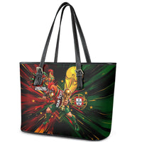 Personalized Portugal Football Champions 2026 Leather Tote Bag Rooster Mascot Comic Trophy Soccer Ball