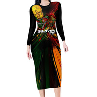 Personalized Portugal Football Champions 2026 Long Sleeve Bodycon Dress Rooster Mascot Comic Trophy Soccer Ball