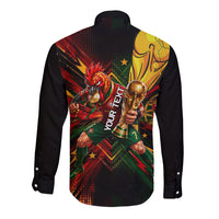 Personalized Portugal Football Champions 2026 Long Sleeve Button Shirt Rooster Mascot Comic Trophy Soccer Ball
