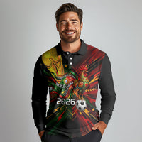 Personalized Portugal Football Champions 2026 Long Sleeve Polo Shirt Rooster Mascot Comic Trophy Soccer Ball
