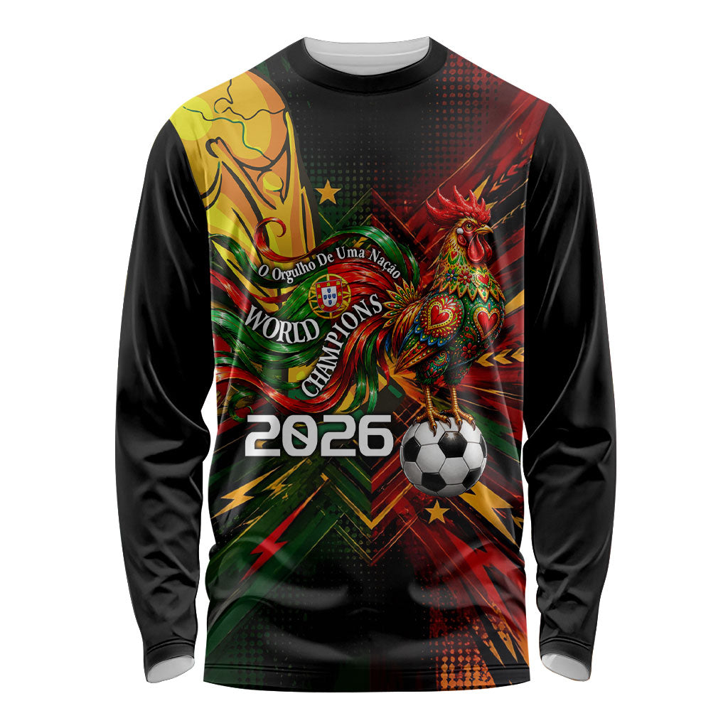 Personalized Portugal Football Champions 2026 Long Sleeve Shirt Rooster Mascot Comic Trophy Soccer Ball