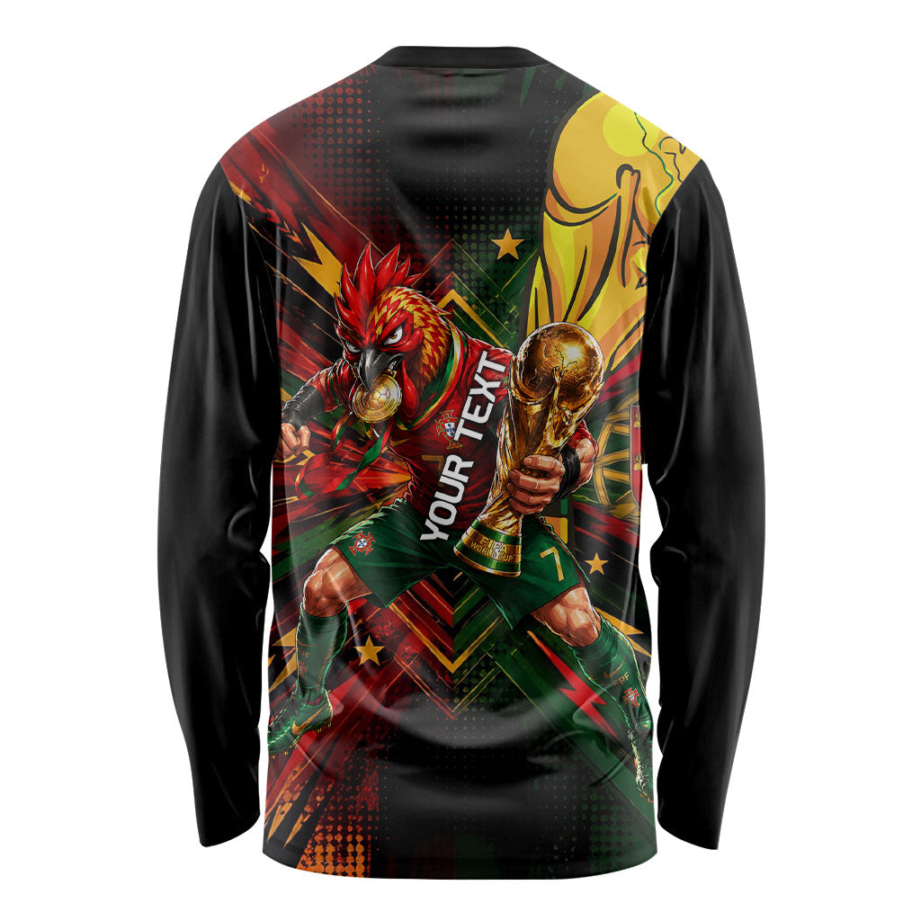 Personalized Portugal Football Champions 2026 Long Sleeve Shirt Rooster Mascot Comic Trophy Soccer Ball
