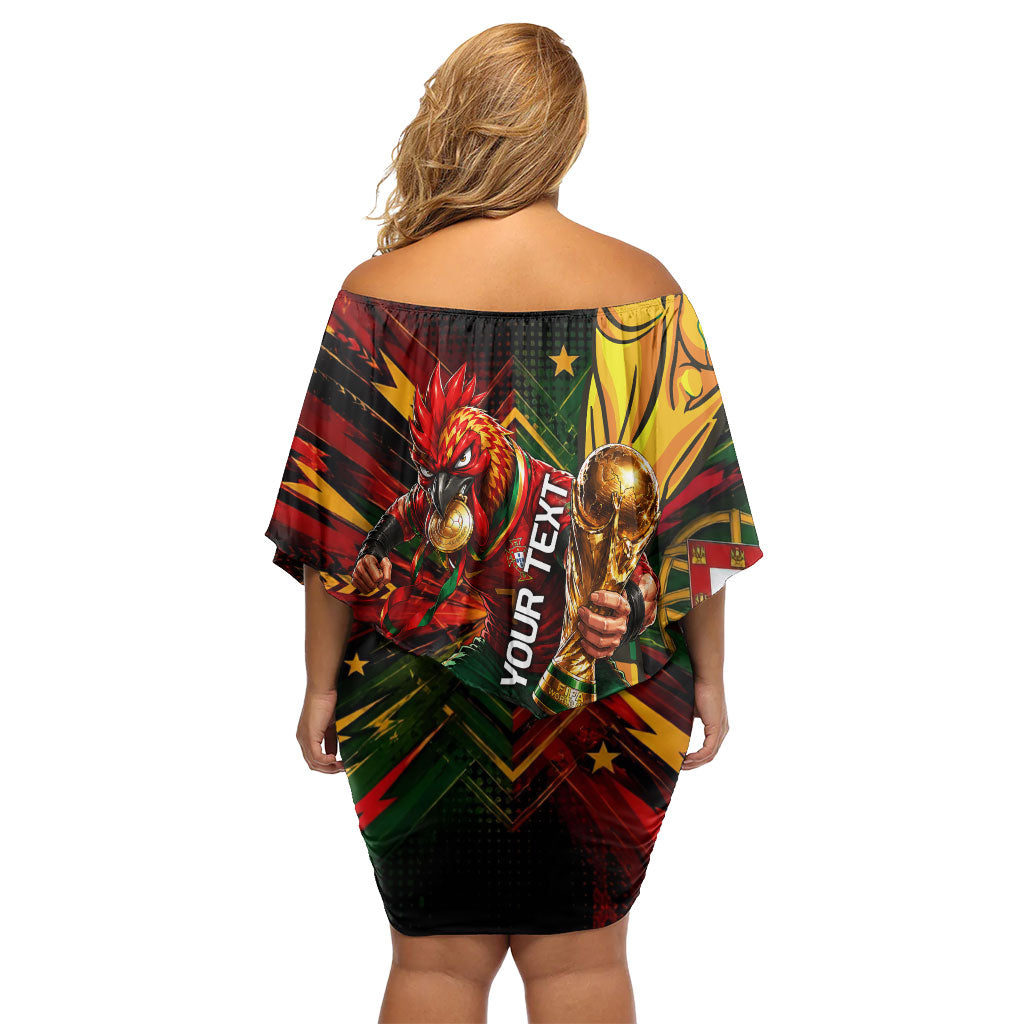Personalized Portugal Football Champions 2026 Off Shoulder Short Dress Rooster Mascot Comic Trophy Soccer Ball