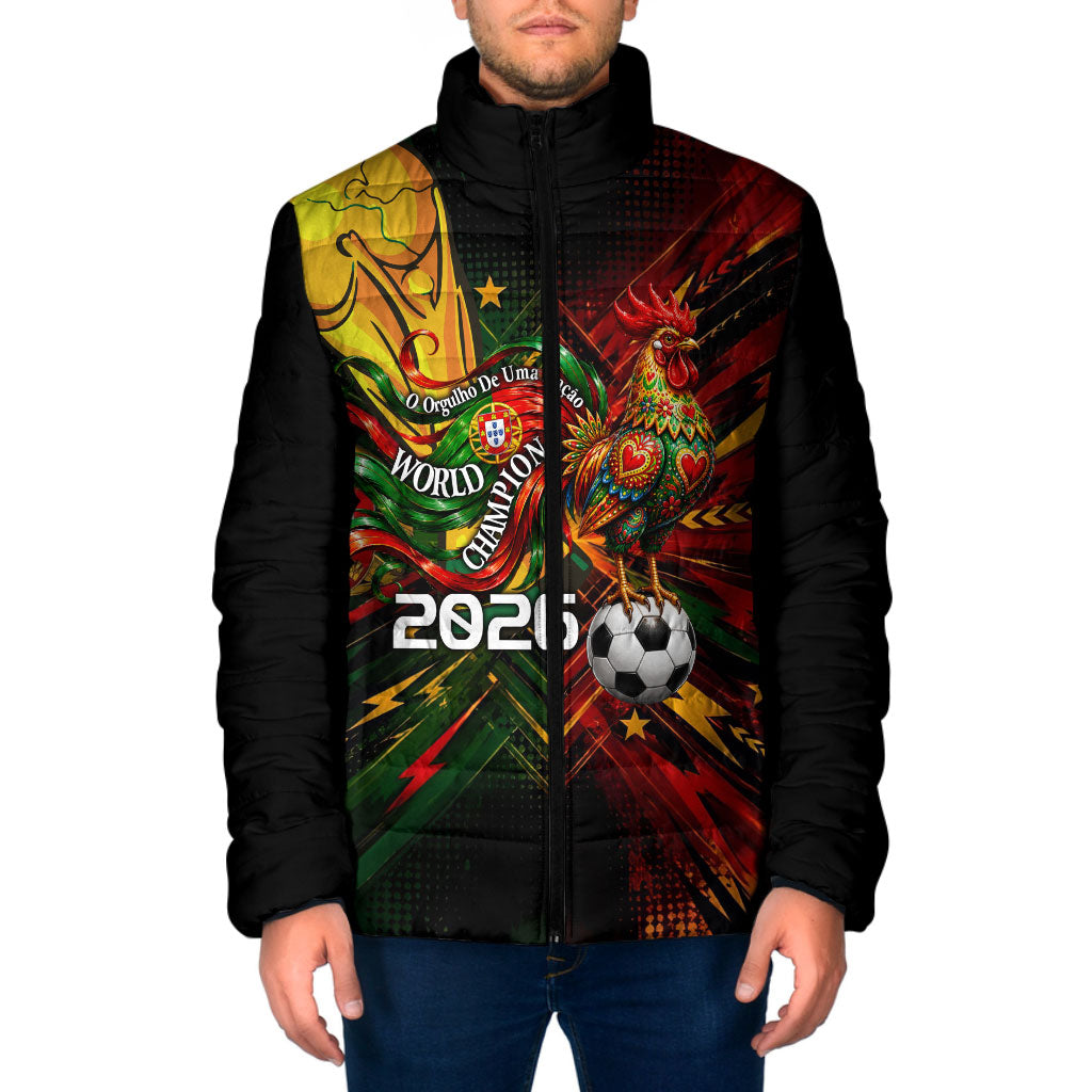 Personalized Portugal Football Champions 2026 Padded Jacket Rooster Mascot Comic Trophy Soccer Ball