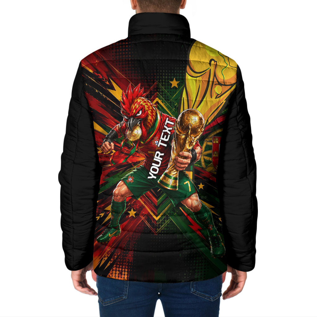 Personalized Portugal Football Champions 2026 Padded Jacket Rooster Mascot Comic Trophy Soccer Ball
