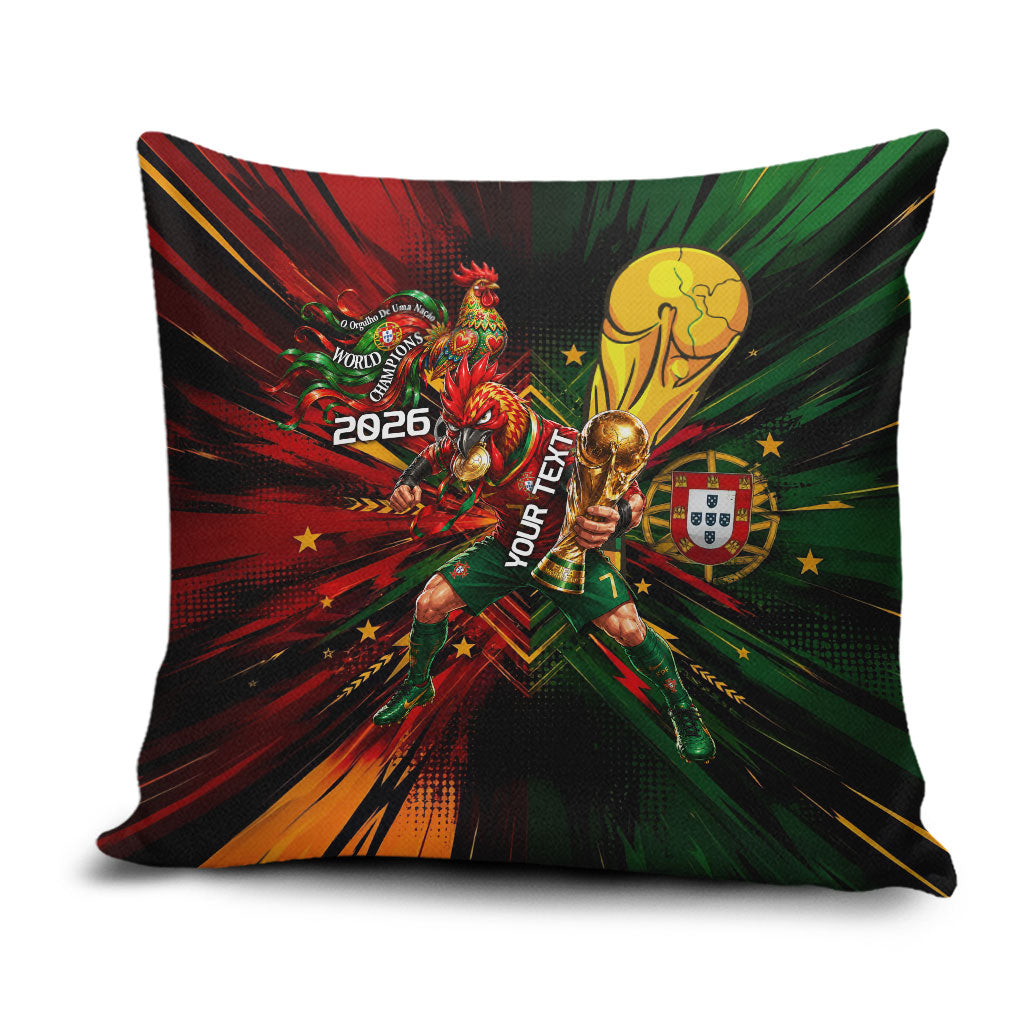 Personalized Portugal Football Champions 2026 Pillow Cover Rooster Mascot Comic Trophy Soccer Ball
