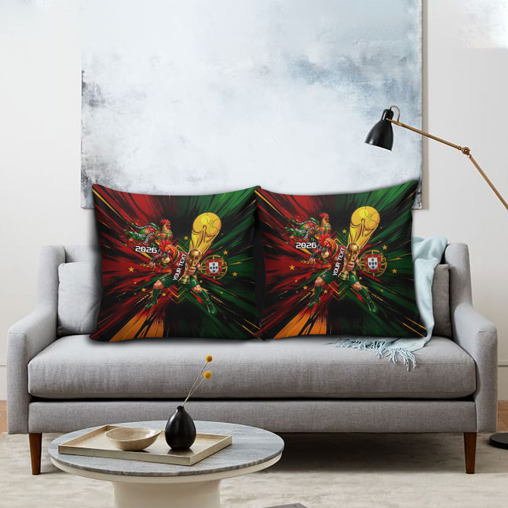 Personalized Portugal Football Champions 2026 Pillow Cover Rooster Mascot Comic Trophy Soccer Ball