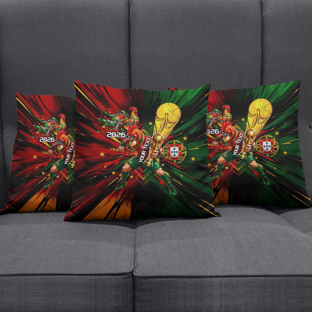 Personalized Portugal Football Champions 2026 Pillow Cover Rooster Mascot Comic Trophy Soccer Ball