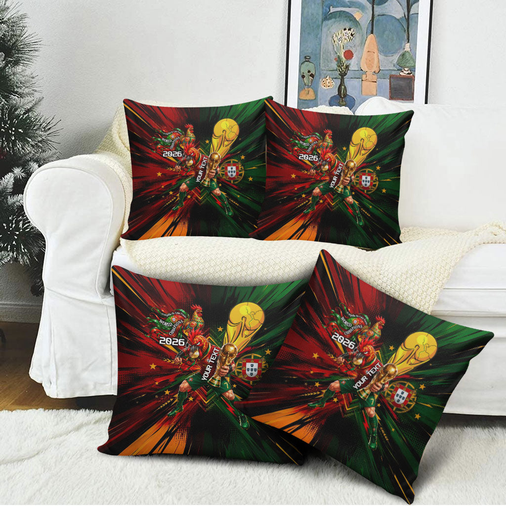 Personalized Portugal Football Champions 2026 Pillow Cover Rooster Mascot Comic Trophy Soccer Ball