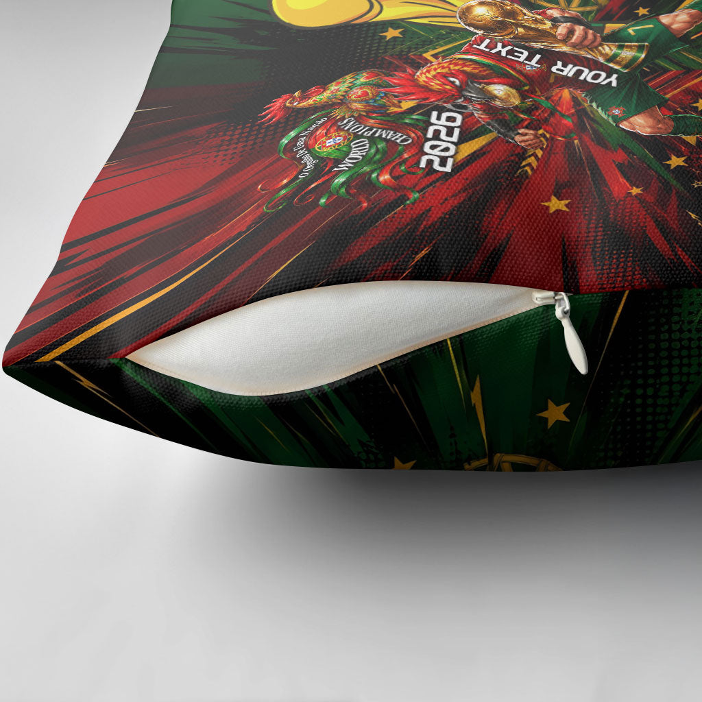 Personalized Portugal Football Champions 2026 Pillow Cover Rooster Mascot Comic Trophy Soccer Ball