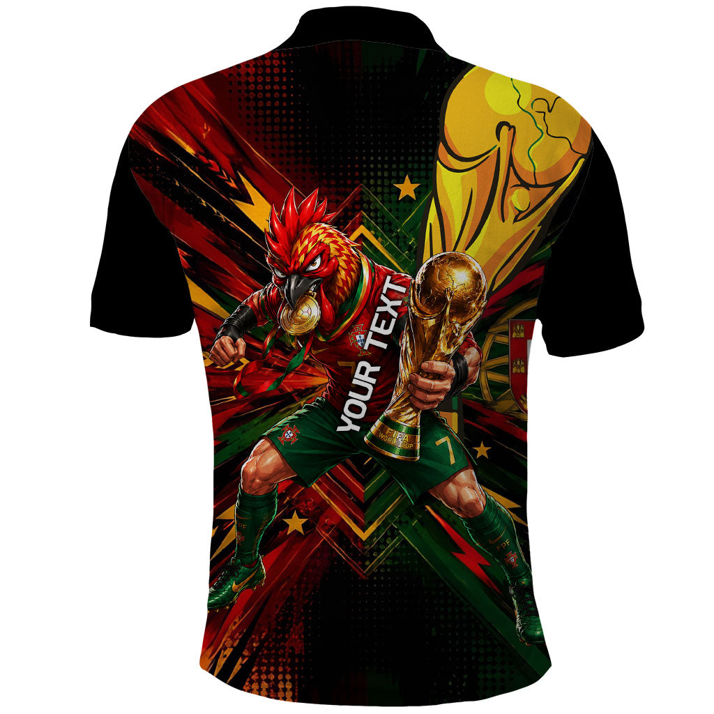 Personalized Portugal Football Champions 2026 Polo Shirt Rooster Mascot Comic Trophy Soccer Ball